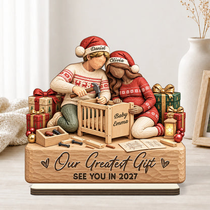 "Our Greatest Gift" Personalized Wooden Plaque for Expecting Couples - Custom Christmas Baby Announcement Keepsake
