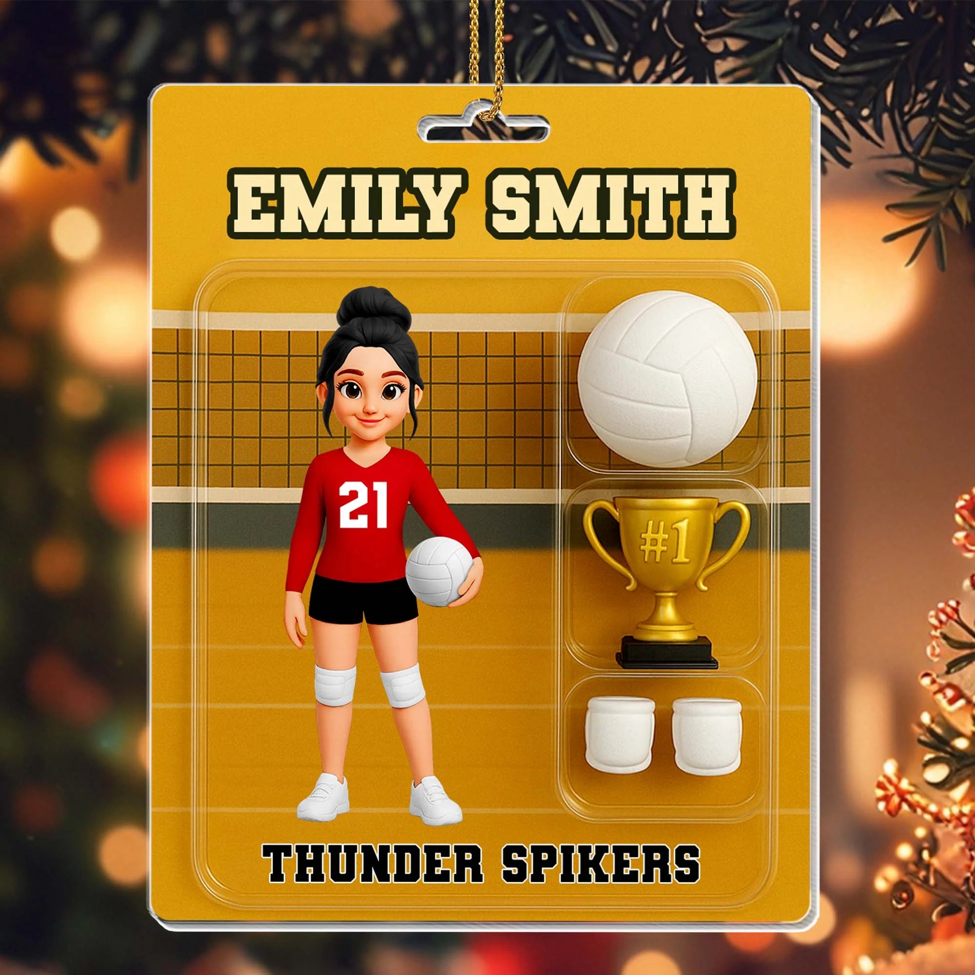 Personalized volleyball player acrylic ornament featuring custom name, number, ball, and trophy for athletes image 9