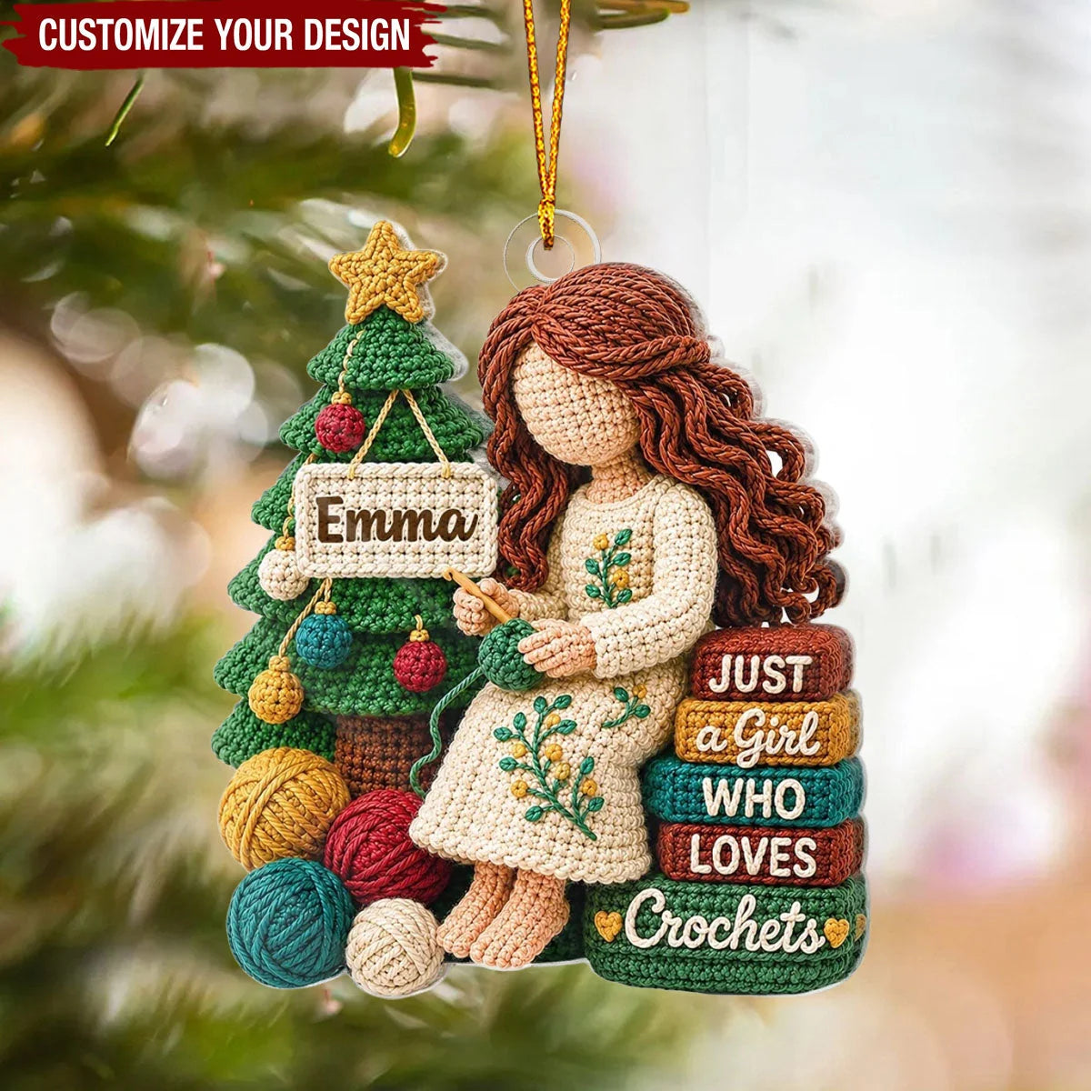 Just A Girl Who Loves Crochets Personalized Acrylic Ornament - Custom Crafter Christmas Gift