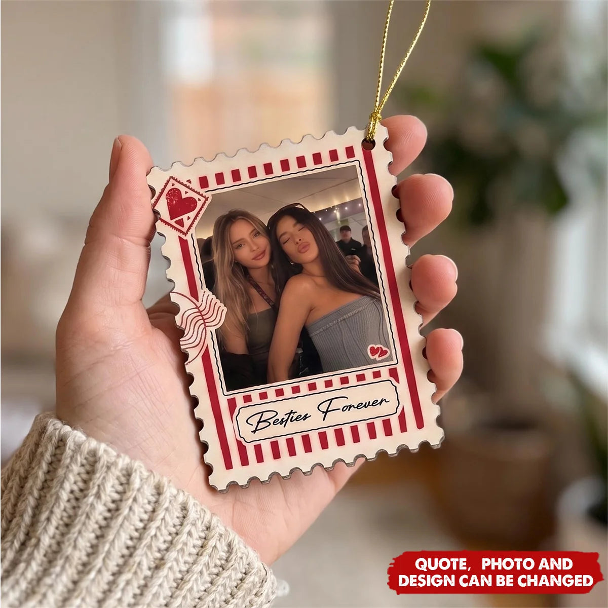 Friends Forever Custom Postage Stamp Wooden Ornament - Personalized Photo Gift for Besties