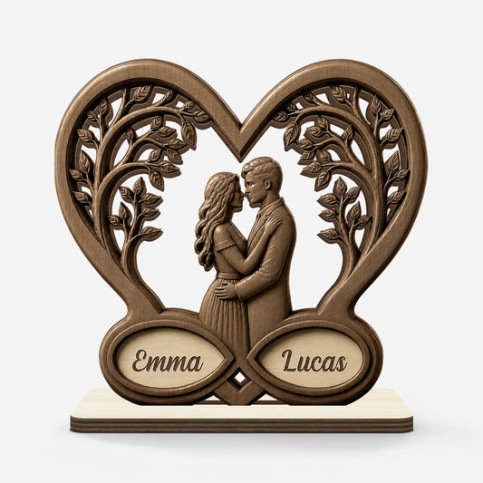 Personalized Couple Wooden Plaque - Custom Heart Tree Anniversary Keepsake Gift