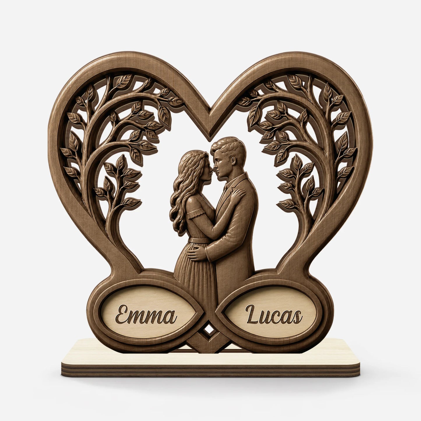 Personalized Couple Wooden Plaque - Custom Heart Tree Anniversary Keepsake Gift