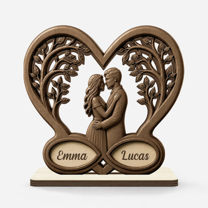 Personalized Couple Wooden Plaque - Custom Heart Tree Anniversary Keepsake Gift