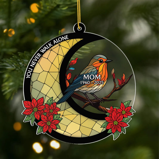 "You Never Walk Alone" Custom Memorial Cardinal Acrylic Ornament - Personalized Keepsake Gift for Loss of Mom