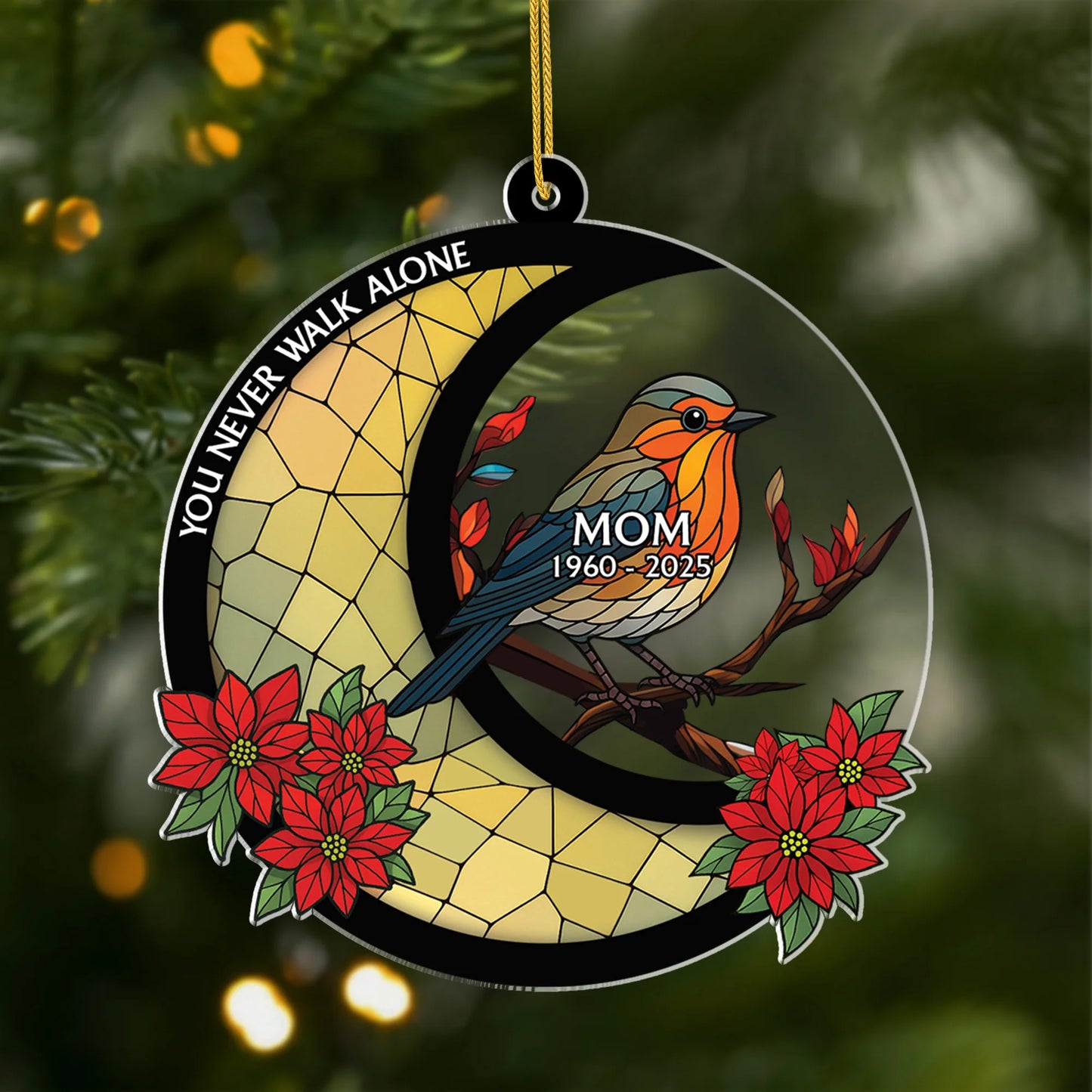 "You Never Walk Alone" Custom Memorial Cardinal Acrylic Ornament - Personalized Keepsake Gift for Loss of Mom