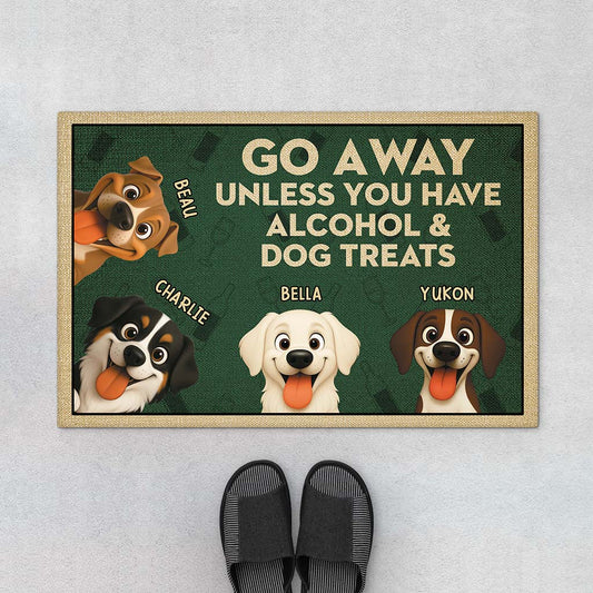 "Go Away Unless You Have Alcohol & Dog Treats" Personalized Doormat - Welcome Mat for Dog Lovers