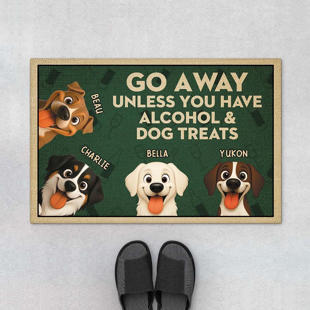 "Go Away Unless You Have Alcohol & Dog Treats" Personalized Doormat - Welcome Mat for Dog Lovers