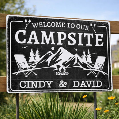 Custom Campsite Metal Sign for Couples with personalized design details for meaningful gifting image 8