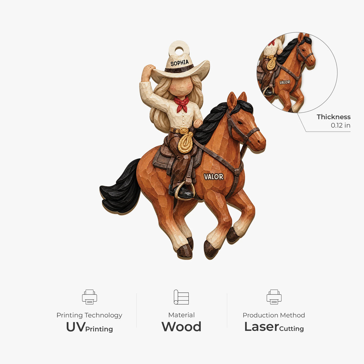 Personalized Cowboy & Cowgirl Horse Wooden Ornament for Kids and Horse Lovers - Custom Christmas Keepsake Gift