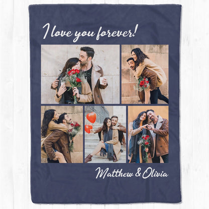 I Love You Forever Personalized Photo Blanket - Custom Anniversary Gift for Couples
