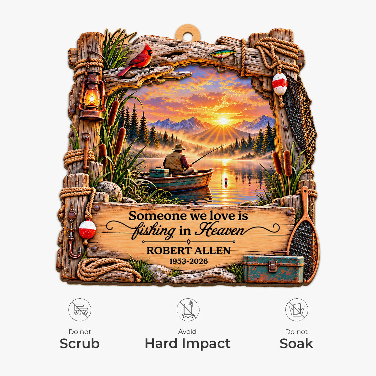 Someone We Love Is Fishing In Heaven - Personalized Wooden Ornament Memorial Keepsake
