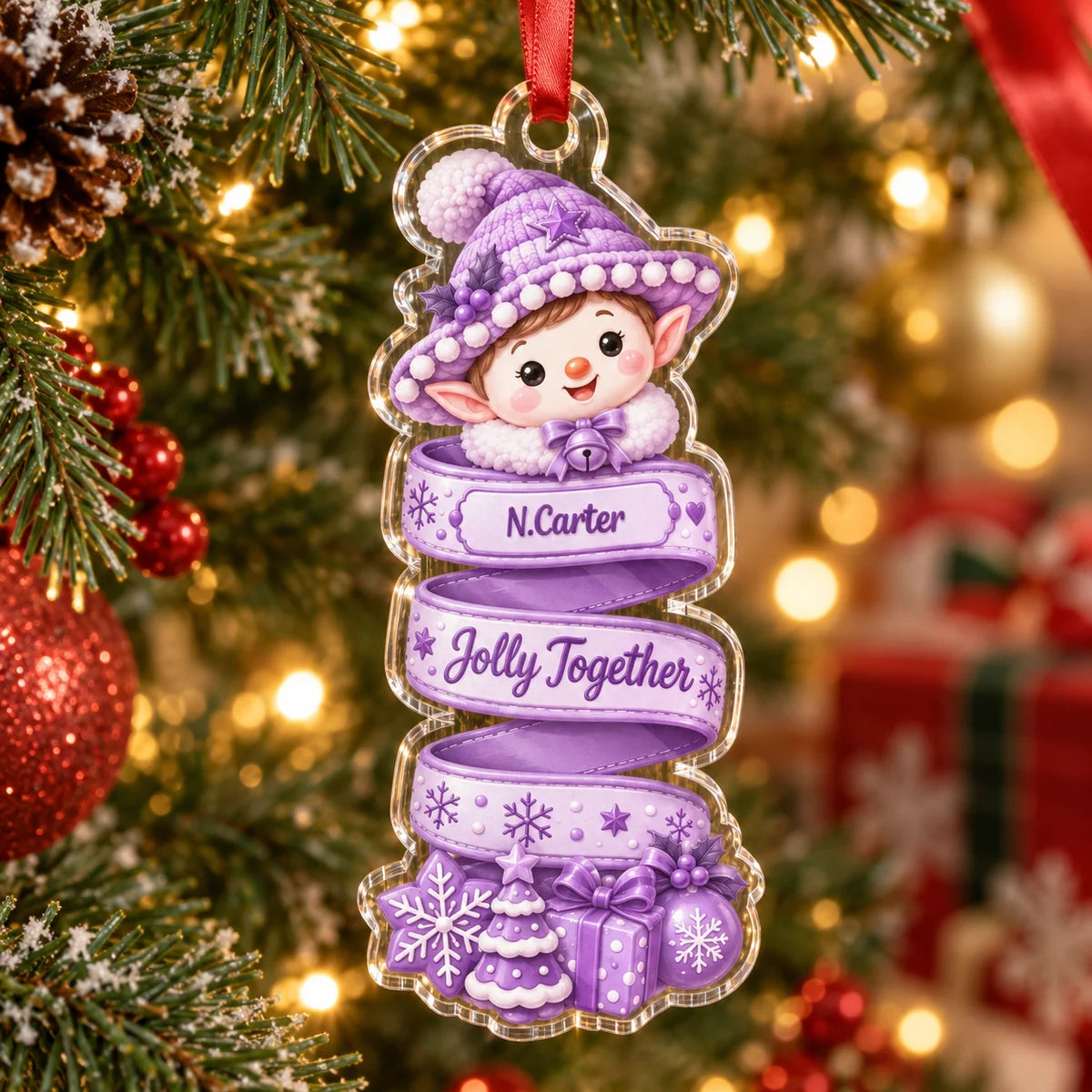 Jolly & Bright Personalized Christmas Elf Ornament - Custom Acrylic Holiday Keepsake Gift for Family & Kids