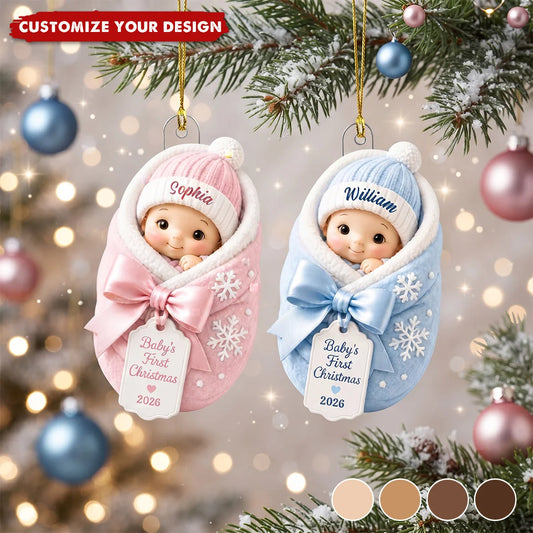 Baby's First Christmas 2026 Personalized Acrylic Ornament - Custom Swaddled Newborn Holiday Keepsake Gift