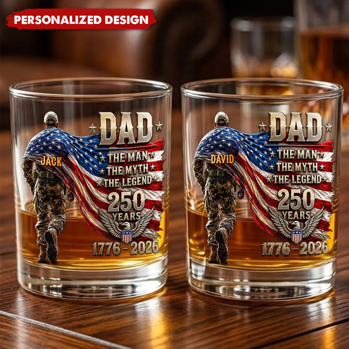 Personalized Patriot Dad Whiskey Glass personalization view for Dad