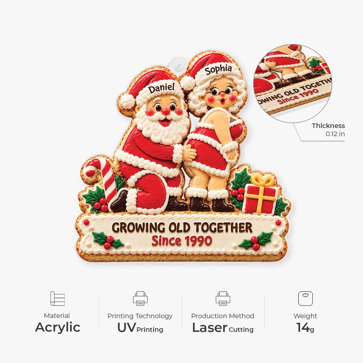 Growing Old Together Personalized Acrylic Ornament - Couples Santa Holiday Keepsake