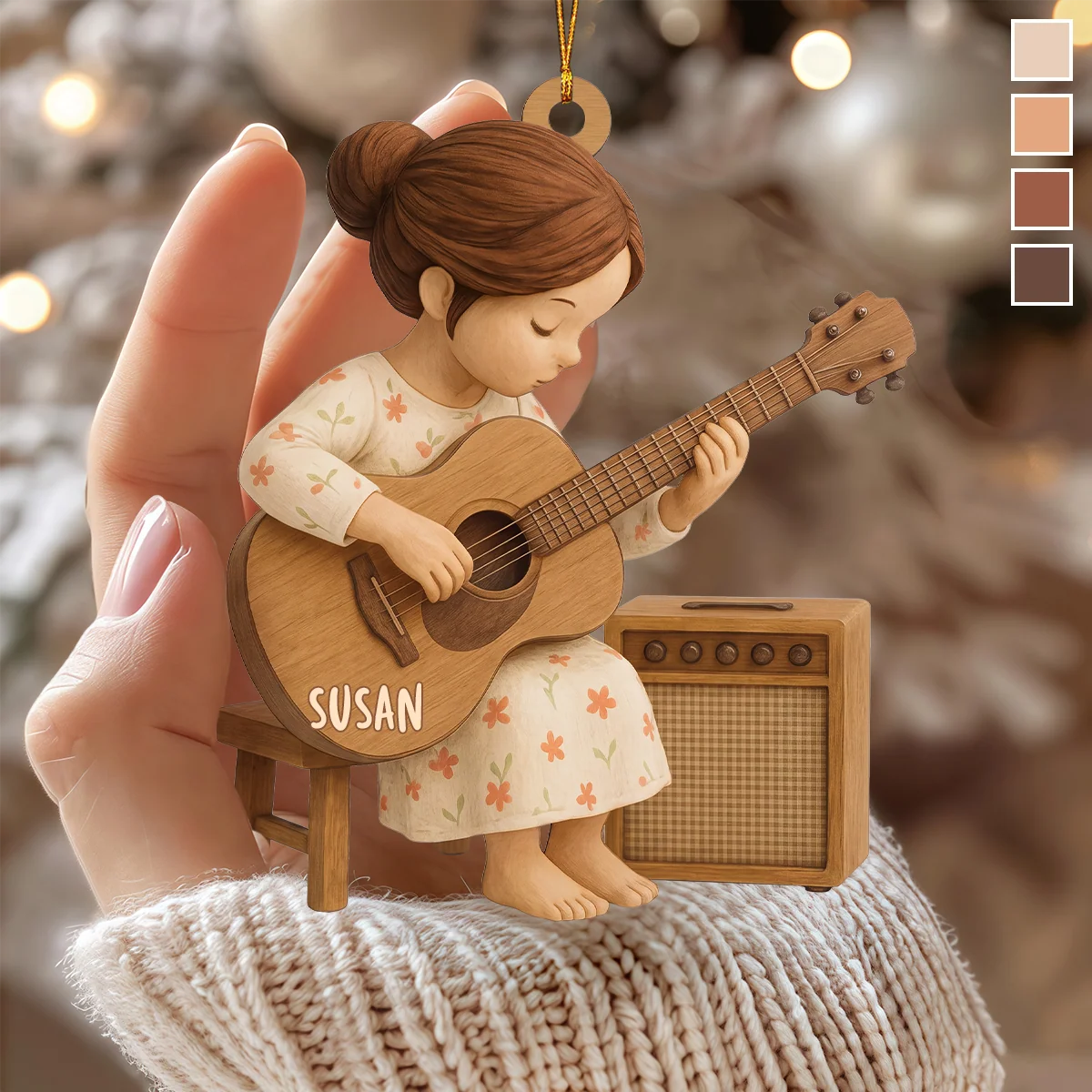 Custom Guitar Player Girl Keepsake - Personalized Acoustic Guitarist Wooden Ornament Gift for Music Lovers