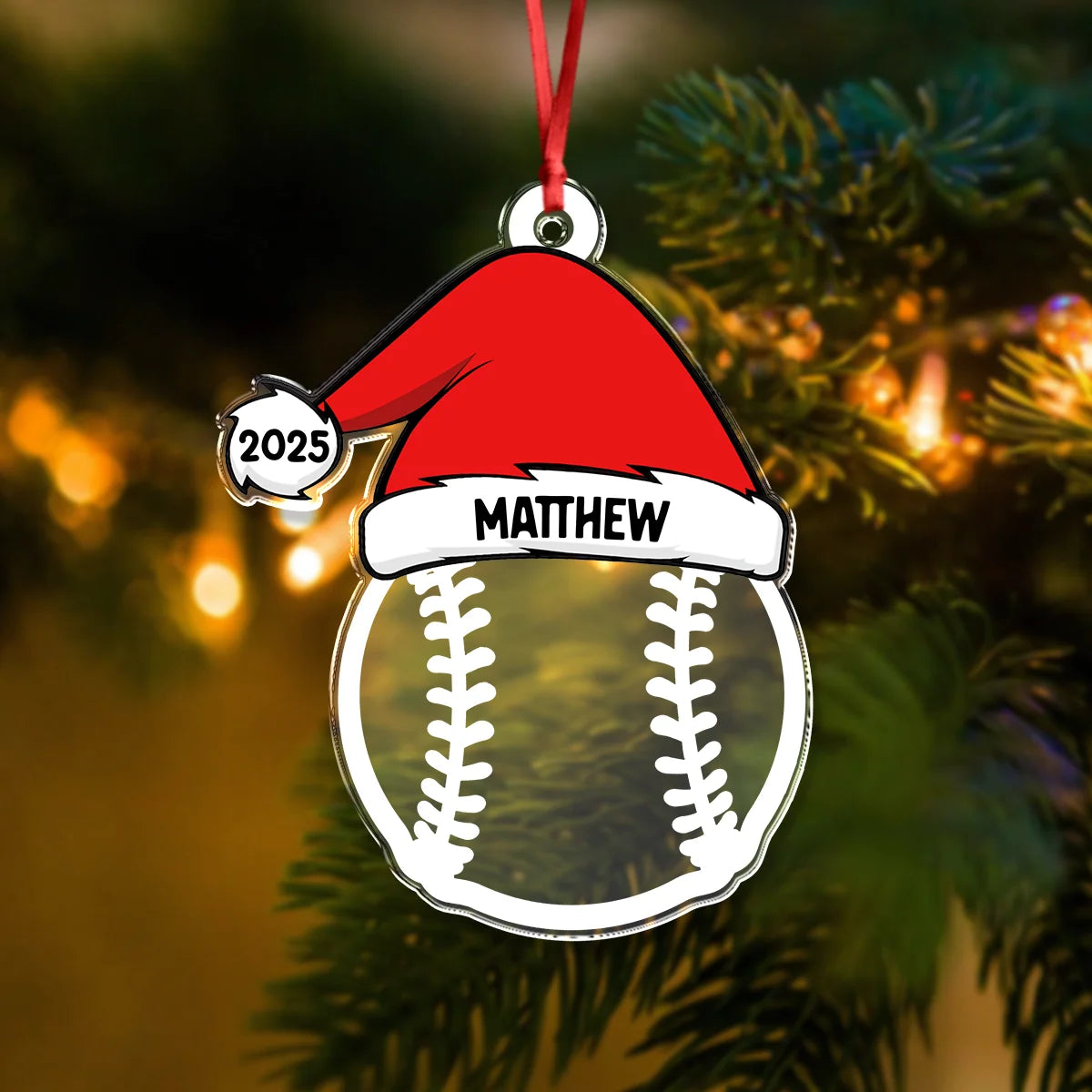 Custom Sports Santa Hat Acrylic Ornament - Personalized Baseball & Volleyball Christmas Keepsake Gift