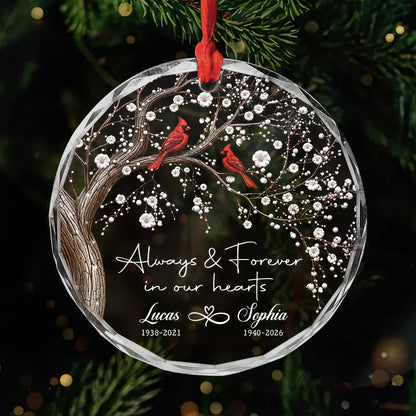 Always Forever In Our Hearts Custom Glass Ornament - Memorial Keepsake Gift for Family