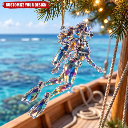 Custom Name Scuba Diver Acrylic Ornament - Personalized Ocean Diving Keepsake Gift for Divers