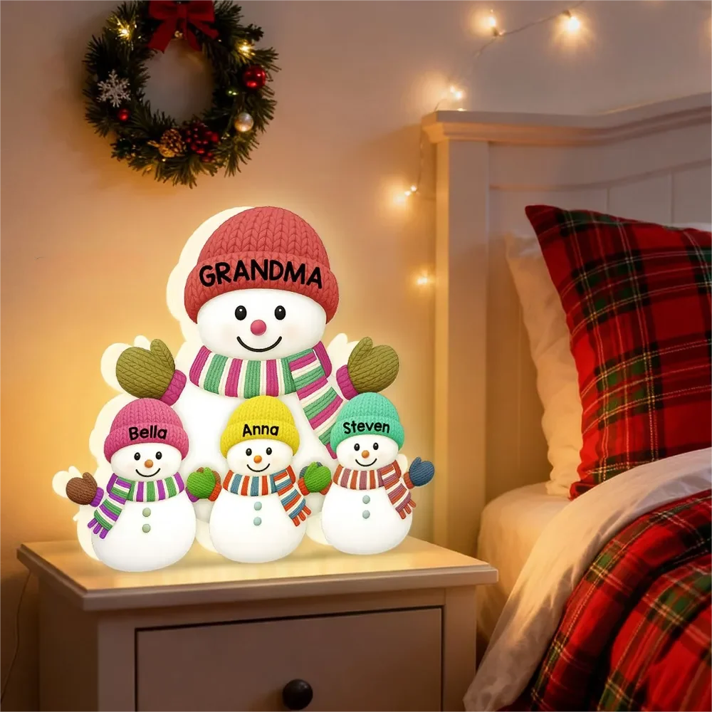 Grandma & Grandkids Snowman Custom Night Light Box - Personalized Holiday Keepsake Gift
