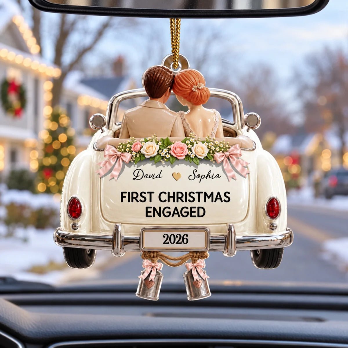 "First Christmas As Mr. & Mrs." Personalized Wedding Car Acrylic Ornament - Custom Gift for Newlywed Couples