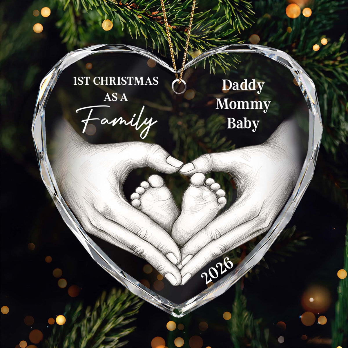 1st Christmas As A Family Personalized Heart Glass Ornament - Custom New Baby Keepsake