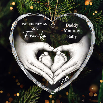 1st Christmas As A Family Personalized Heart Glass Ornament - Custom New Baby Keepsake