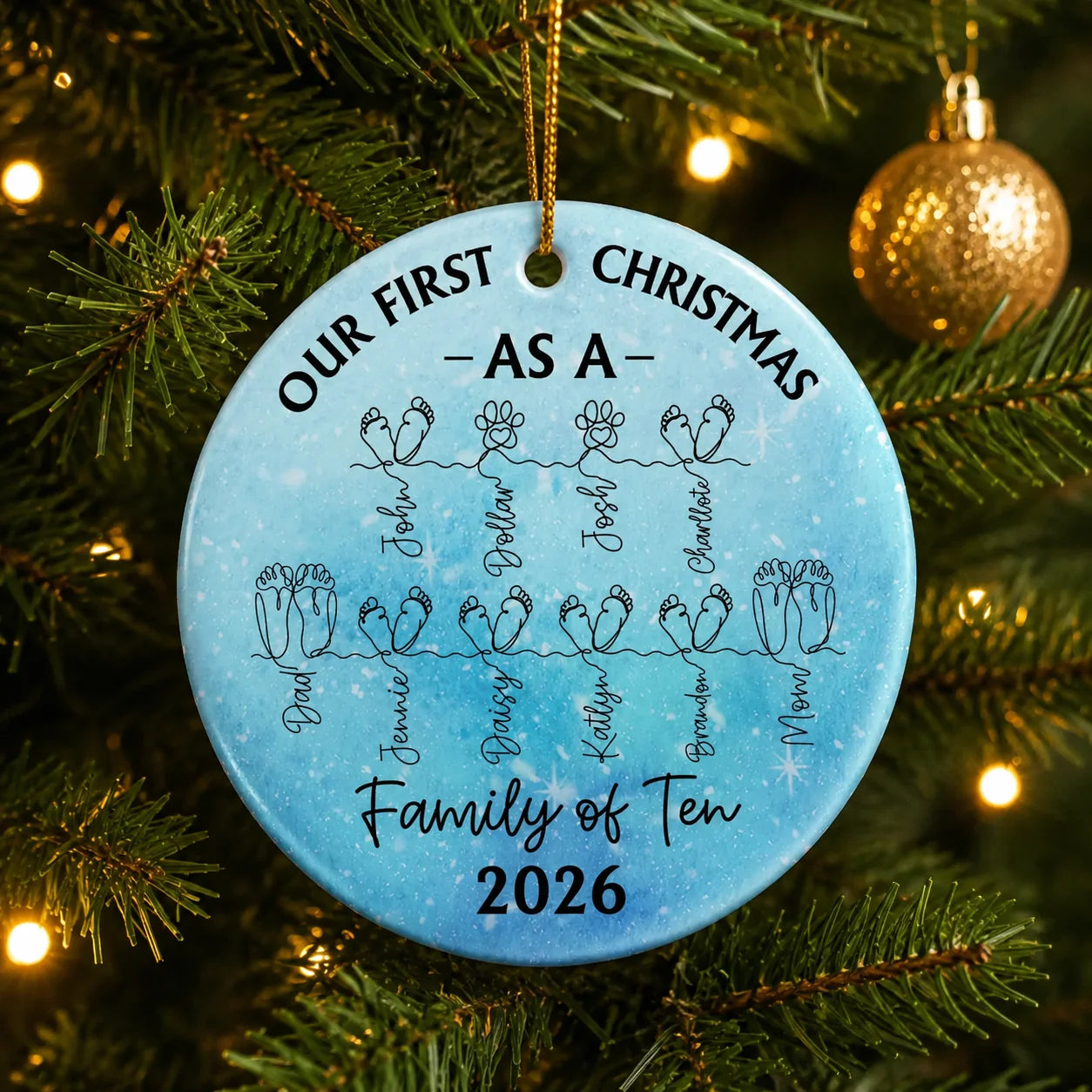 "Our First Christmas As A Family" Personalized Circle Ceramic Ornament - Custom Gift for New Parents