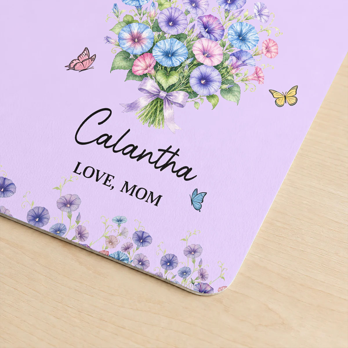 Doormat material and size view - Personalized Birth Flower Desk Mat