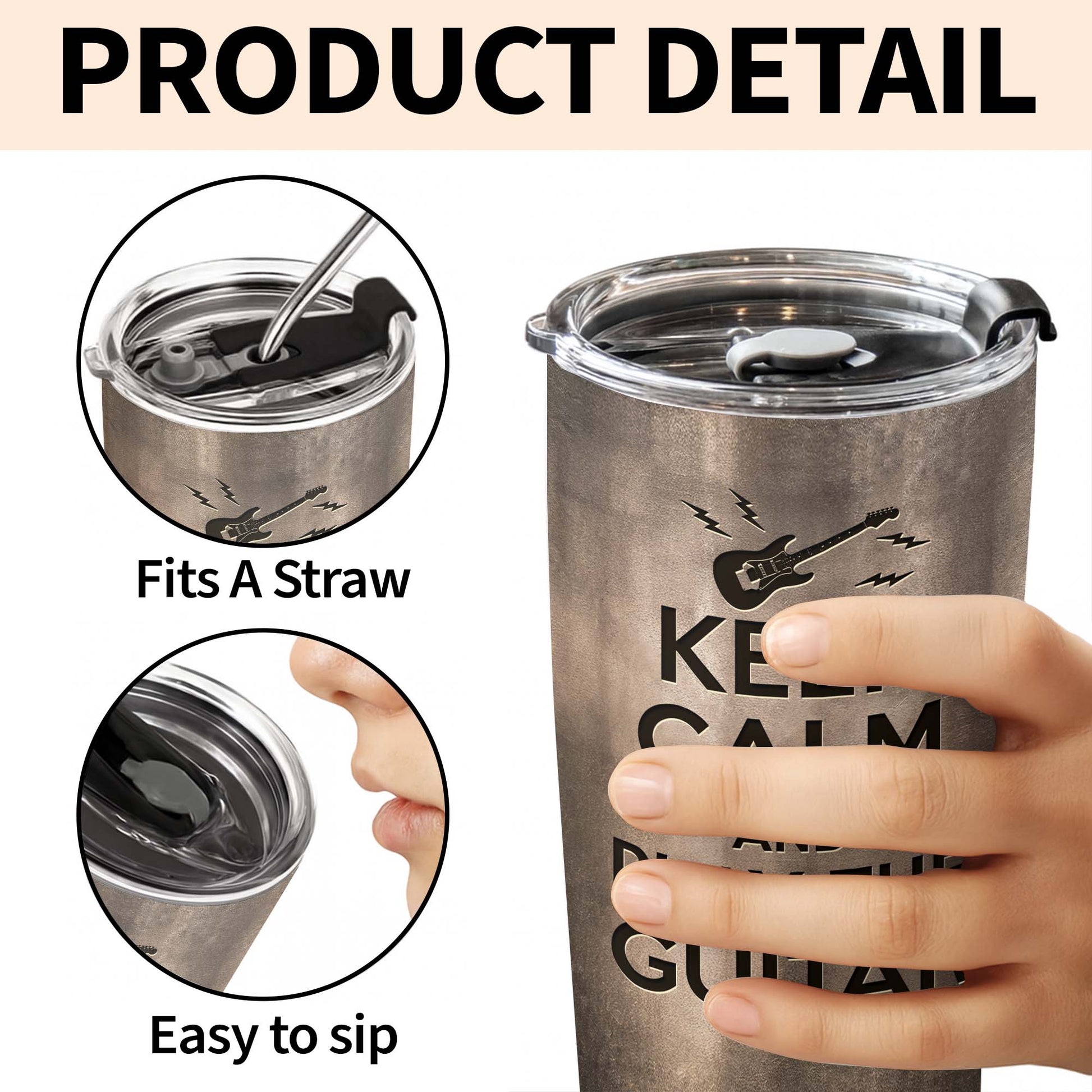 Personalized guitar tumbler 20oz with Keep Calm quote for guitar lovers and musicians gift image 9