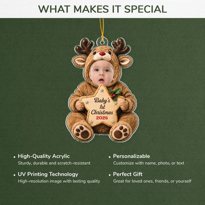 Baby's 1st Christmas Photo Acrylic Ornament - Personalized Holiday Keepsake
