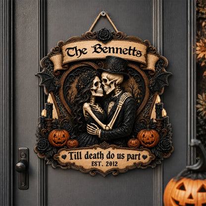 Till Death Do Us Part Skeleton Couple Personalized Wood Sign - Gothic Halloween Decor for Couples
