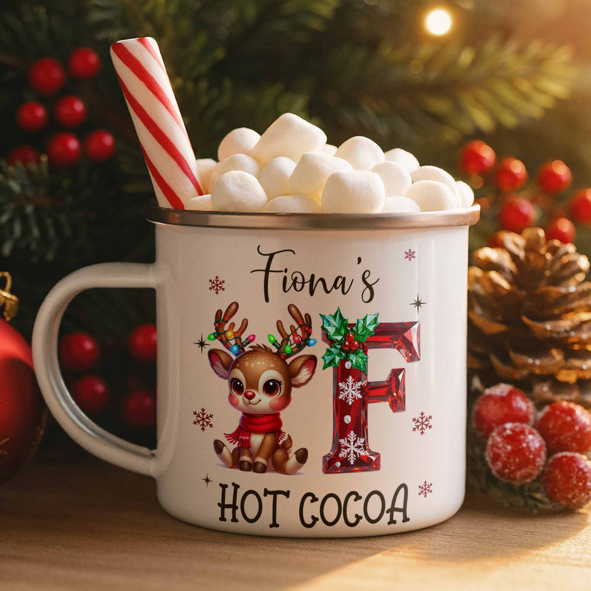 Steaming Hot Cocoa To Warm Your Heart, Reindeer And Candy Cane