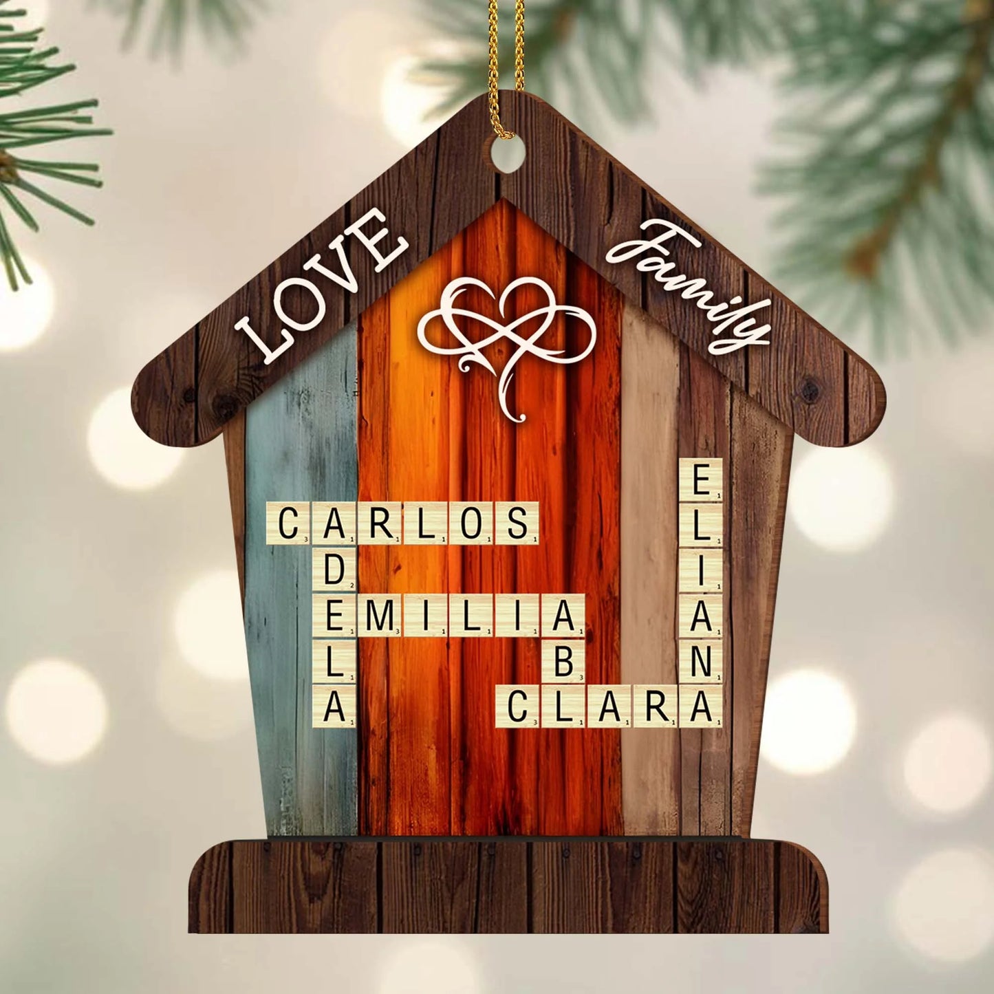 Wooden Ornament material and size view - Personalized Family Wooden Ornament