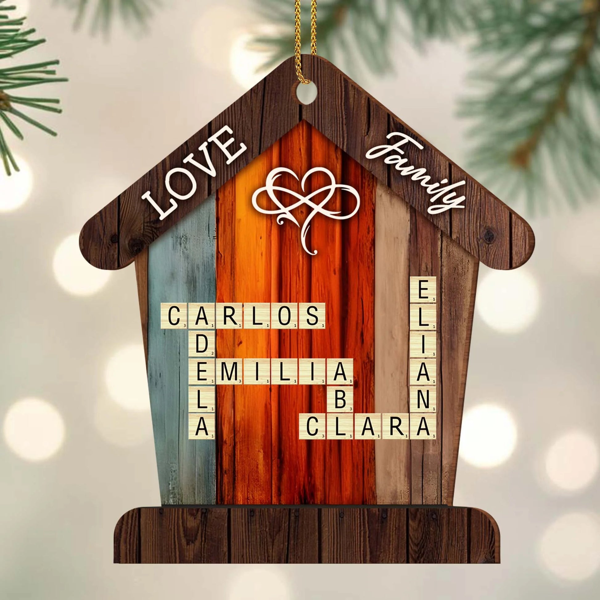 Wooden Ornament material and size view - Personalized Family Wooden Ornament