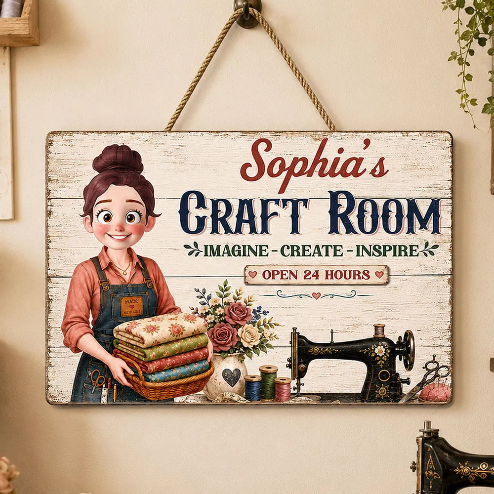 Personalized Sewing Room Wooden Sign personalization view for Mom