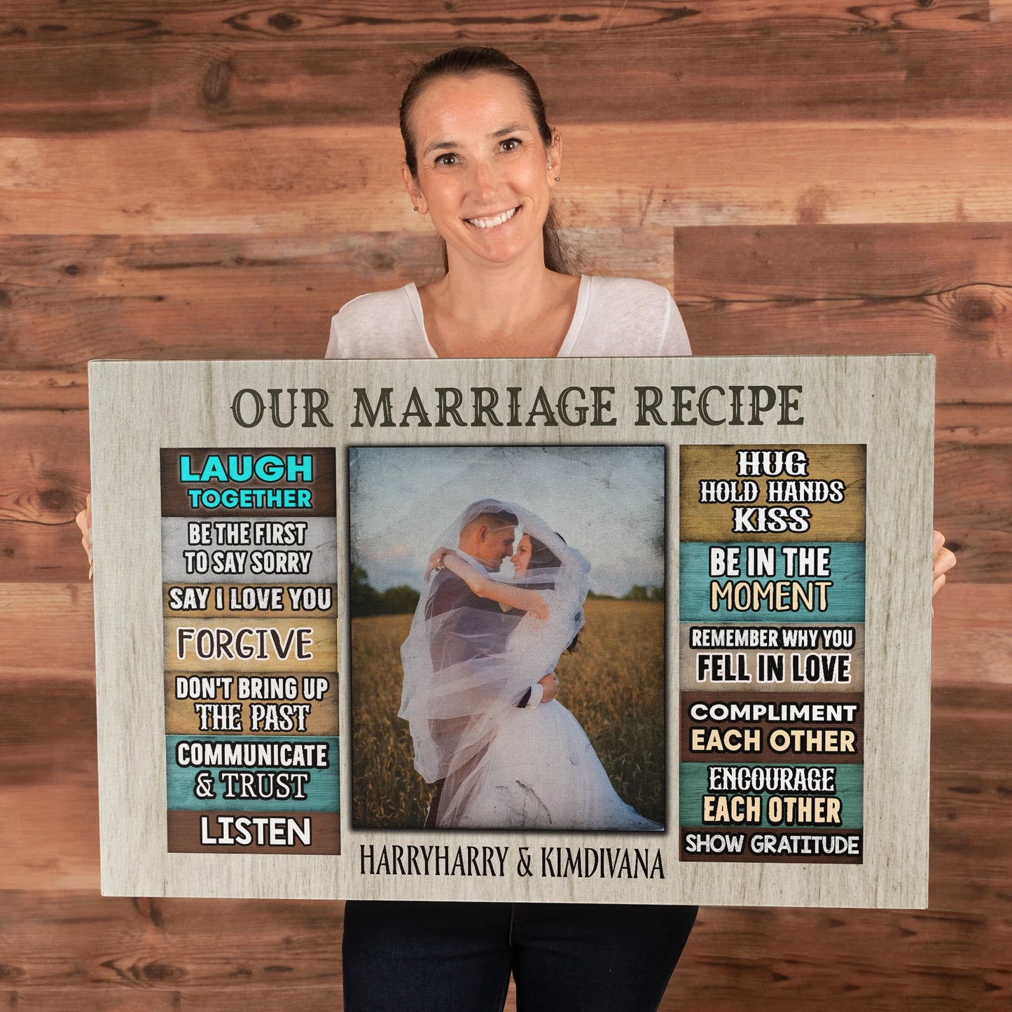 "Our Marriage Recipe" Personalized Photo Canvas / Poster - Custom Anniversary Wall Art Decor for Couples