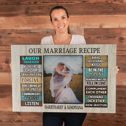 "Our Marriage Recipe" Personalized Photo Canvas / Poster - Custom Anniversary Wall Art Decor for Couples