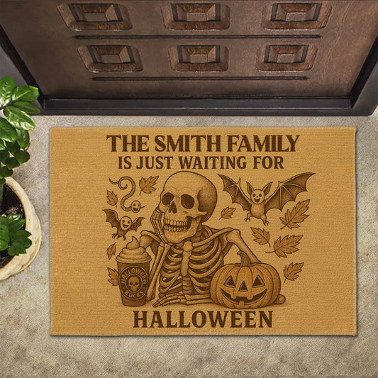 Family Just Waiting For Halloween, Skeleton, Pumpkin, Bat