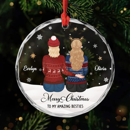 Merry Christmas To My Amazing Bestie - Personalized Glass Ornament for Best Friends