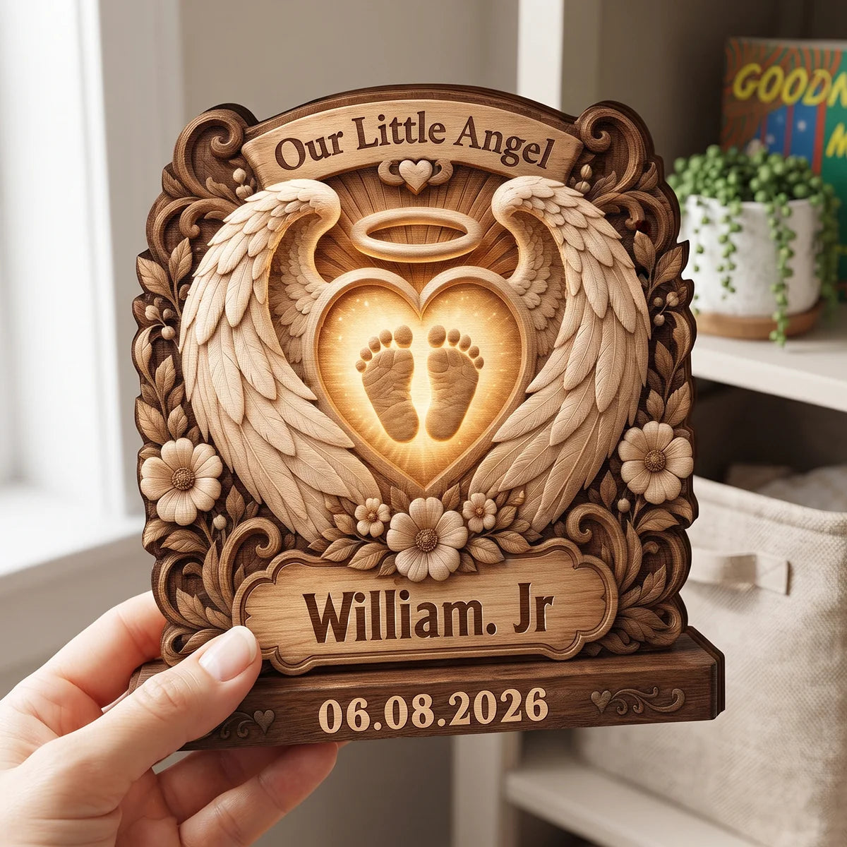 Our Little Angel Personalized Baby Memorial Wooden Block - Custom Name Gift for Parents