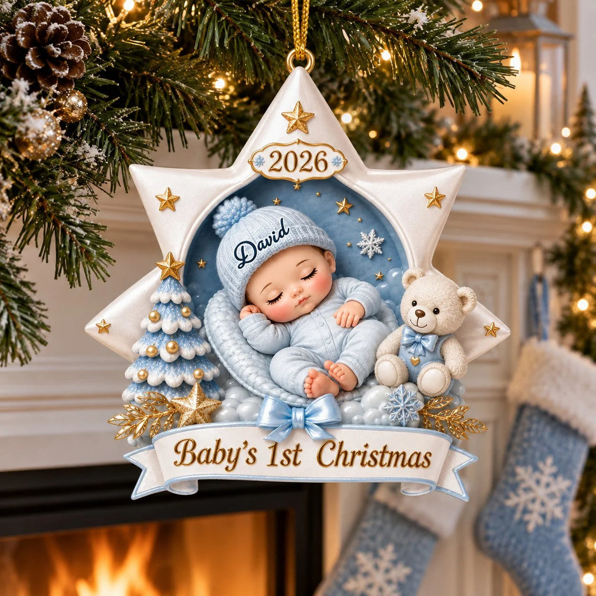 Baby's 1st Christmas Personalized Wooden Ornament - Newborn Holiday Keepsake