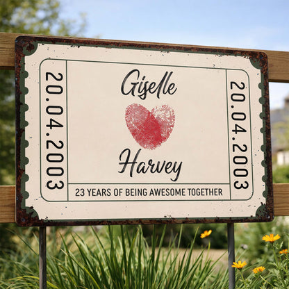 Personalized couple anniversary metal sign with fingerprint heart stamp design and custom date image 8
