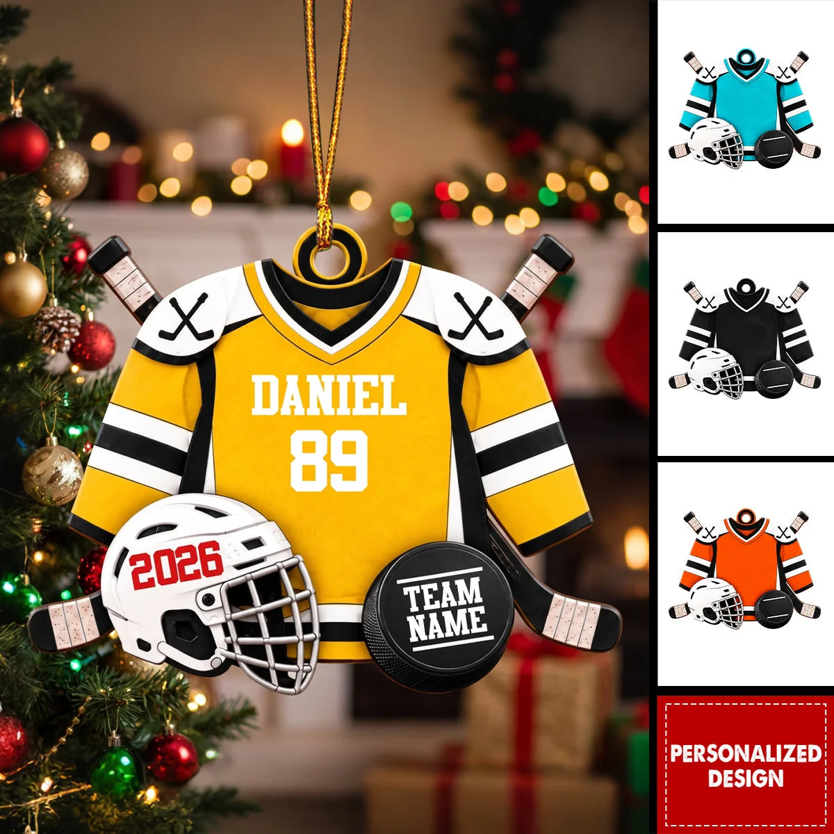 Custom Hockey Player Wooden Ornament - Personalized Ice Hockey Jersey Keepsake