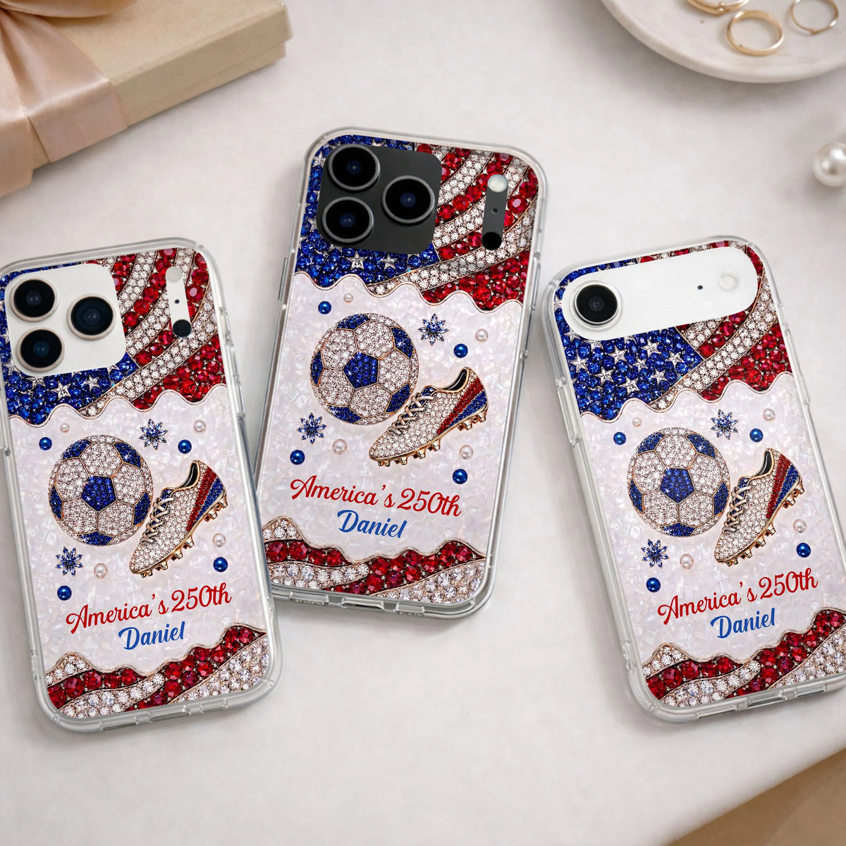 America's 250th Anniversary Personalized Clear Phone Case - Custom Gift for Soccer Lovers