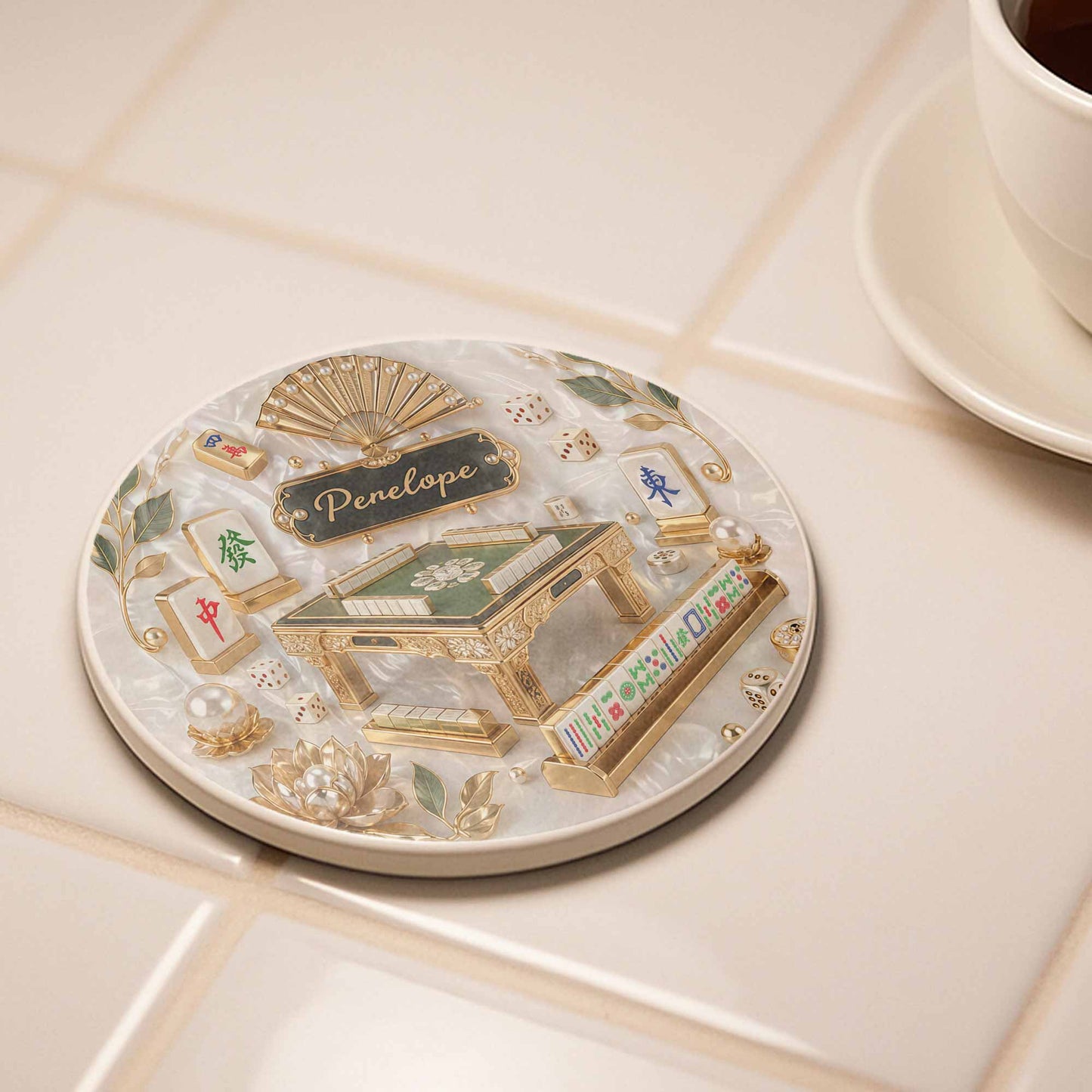 Mug material and size view - Custom Mahjong Ceramic Coaster