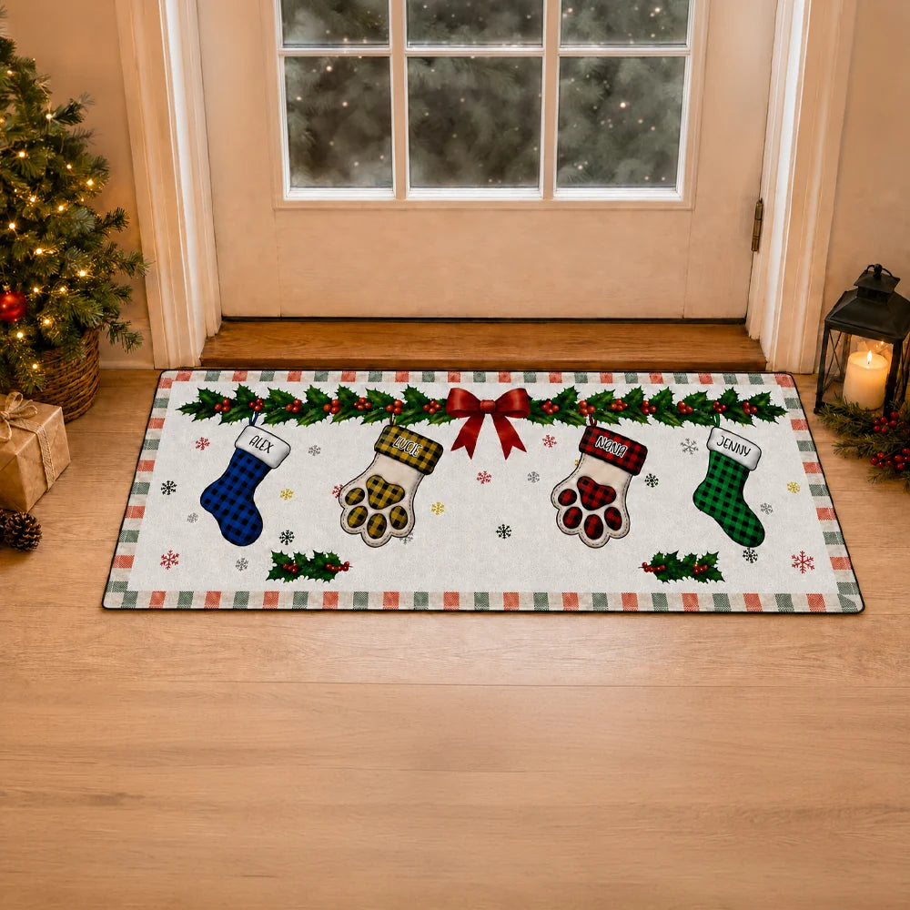 Personalized Christmas Family Stockings Runner Rug - Custom Holiday Home Decor Gift