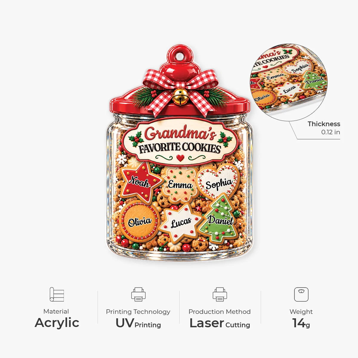 Grandma's Favorite Cookies Personalized Acrylic Ornament - Christmas Keepsake for Mom