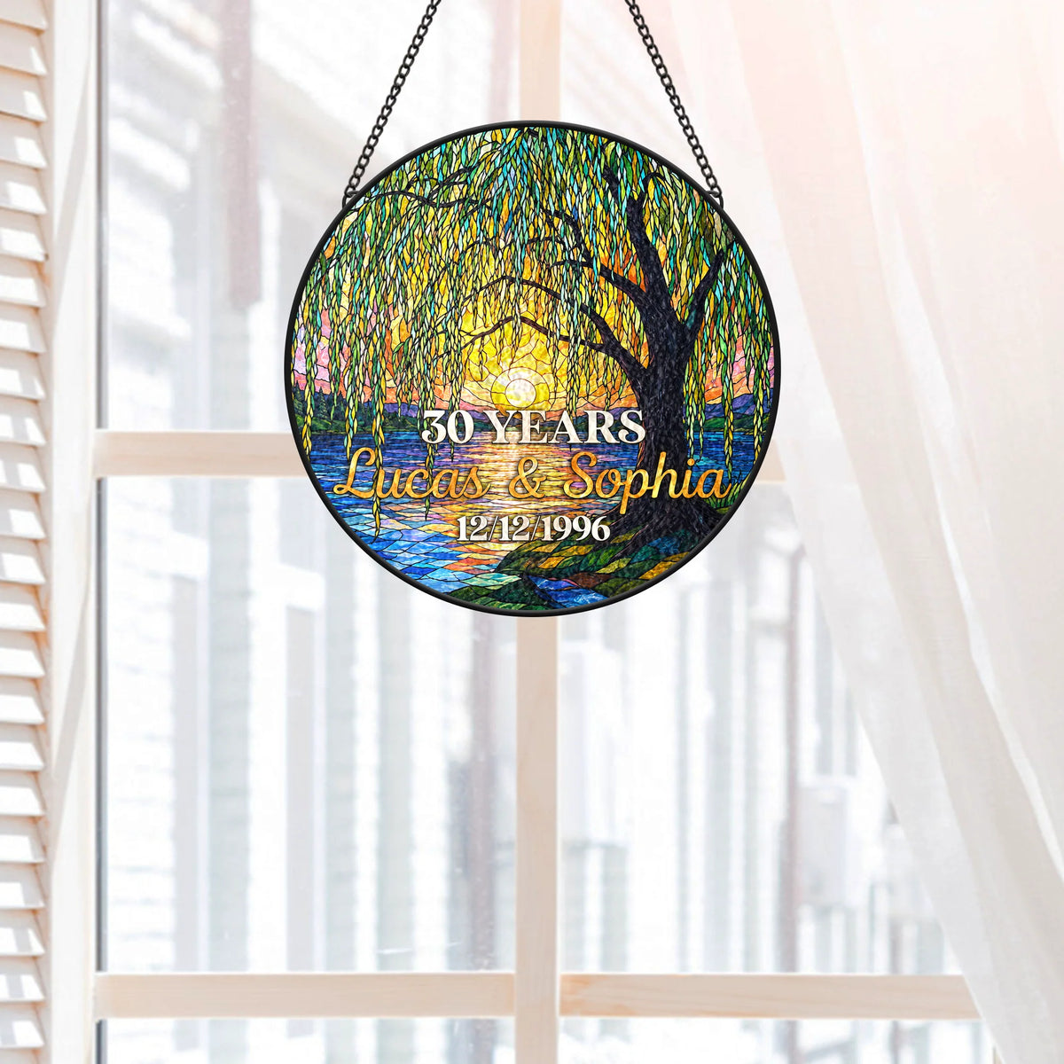 Custom Stained Glass Suncatcher - Personalized Anniversary Gift for Couples