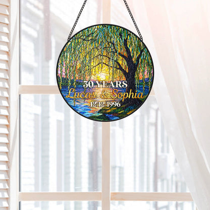 Custom Stained Glass Suncatcher - Personalized Anniversary Gift for Couples